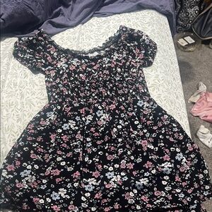 Charming Floral Kids Dress - Black with Pink and Blue Accents